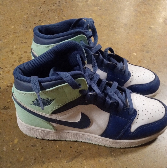 Jordan 1 Mid Navy and Blue Mint Kids - Picture 4 of 7